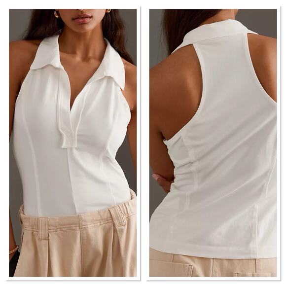 New Anthropologie Pilcro White Reworked Halter Tank Top Racer Back Shirt Size S - Picture 2 of 6